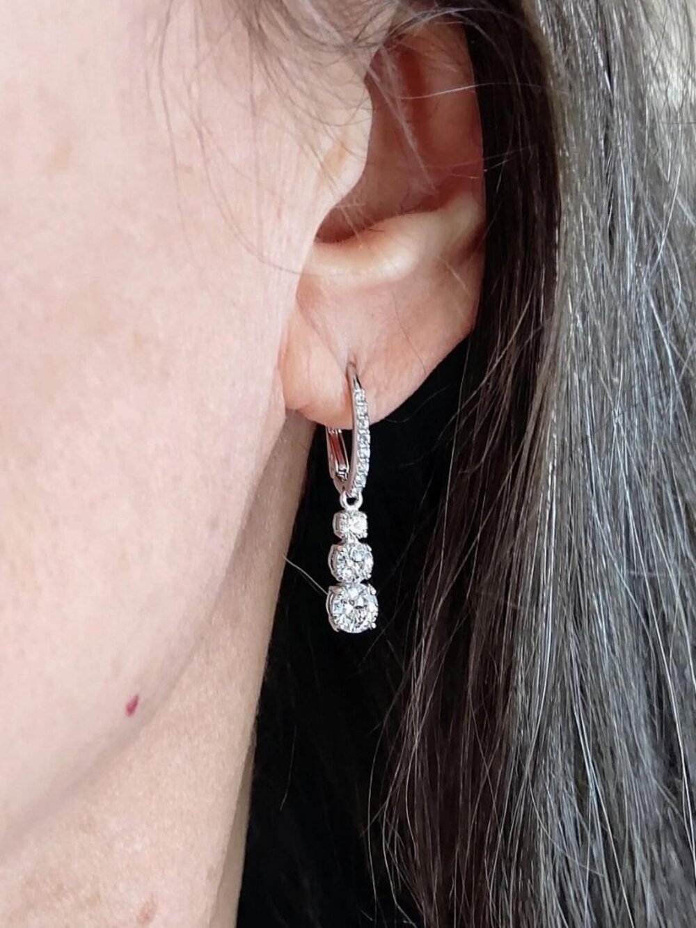 Stilla Attract Trilogy Drop Earrings White Crystal Rhodium Plated Jewelry